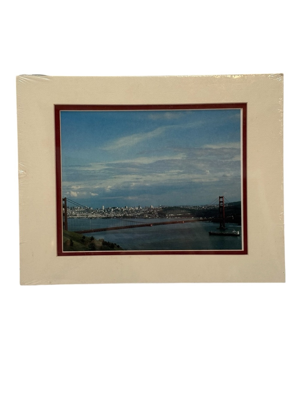 Vintage Matted Photo Print Golden Gate Bridge San Francisco Skyline